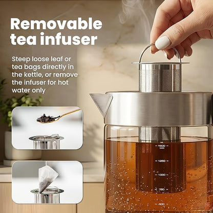 Viante Electric Kettle With Infuser. No Plastic In Contact With Water. Hot Tea Maker With Temperature Control And Automatic Shut Off. Tea Kettle With Brewing Programs. 1.5 Liters Capacity