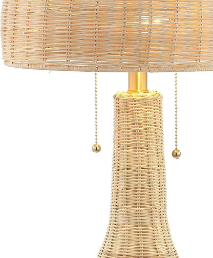 JONATHAN Y 22" Natural/Brass Gold Bohemian Rustic LED Table Lamp for Bedroom, Natural Rattan Shade, Farmhouse Coastal Nightstand Lamp for Living Room, LED Bulbs Included JYL4040A