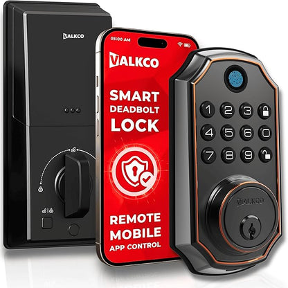 VALKCO Smart Door Lock V5O5BF, Keyless Entry Door Lock with Keypad and Bluetooth App Control, Fingerprint Deadbolt, Smart Door Lock for Front Door, Auto Lock, IP54 Weatherproof, Easy Installation.