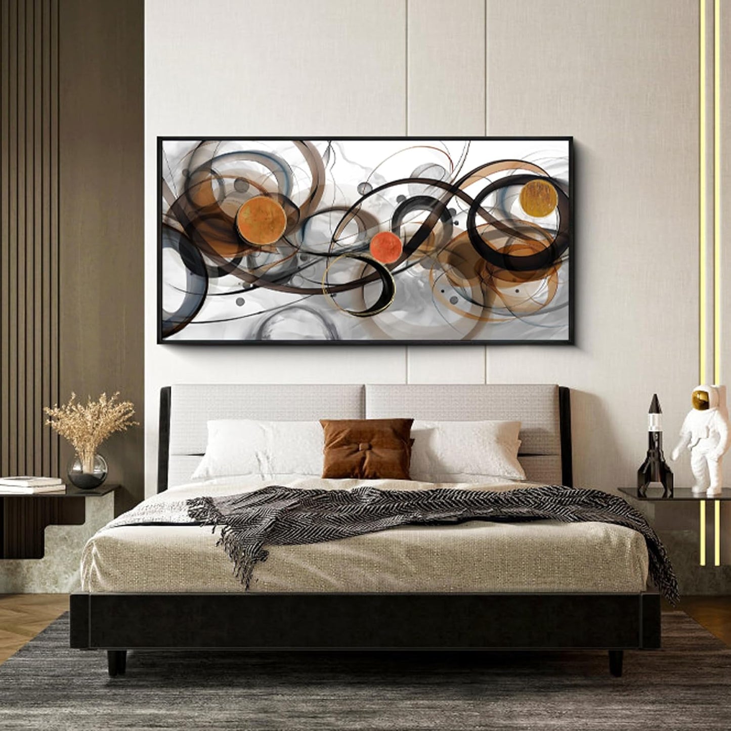 XLSJERST Abstract Wall Art - Framed Black White Canvas Home Art Decor for Living Room Office Canvas Pintings Modern Minimalist Frame Wall Art 24x48 Inches
