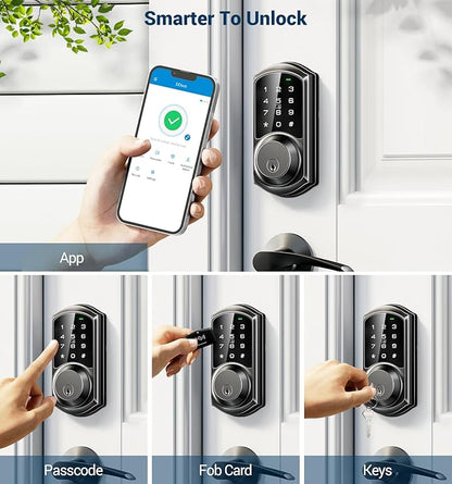 Veise VE06 Smart Deadbolt with App Control, Keyless Entry Smart Lock for Front Door, Electronic Digital Door Lock with Code, Easy Install, Matte Black