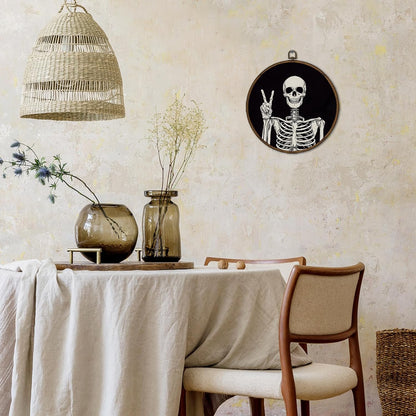 cvjutf Gothic Skeleton Wall Art Decor Framed, Dark Academia Decor, Witchy Halloween Round Wall Decor, Gothic Halloween Skull Canvas Prints Art for Gallery Bathroom Living Room, 10x10 Inch