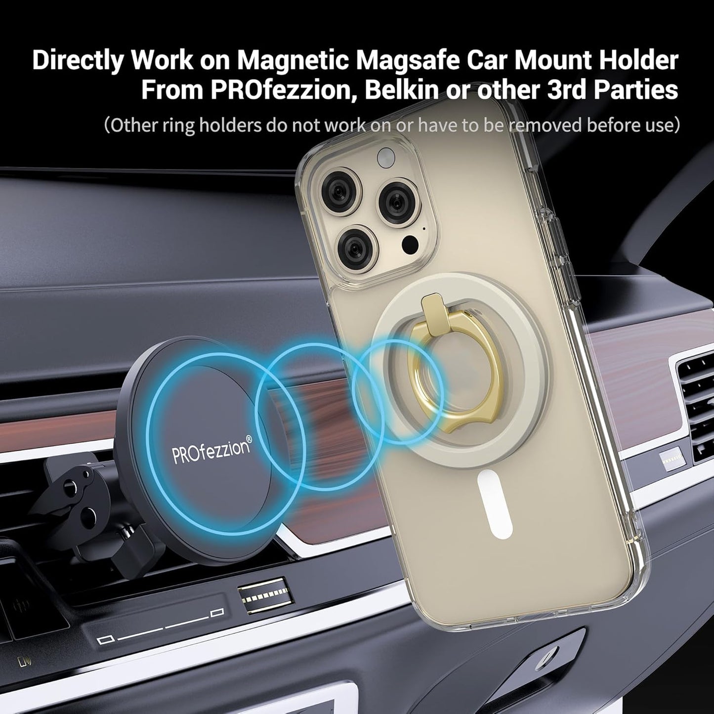 PROfezzion Thin Metal Ring Holder for MagSafe, Removable Strongest Magnetic Phone Grip for iPhone 16 15 14 13 12 Pro Max Plus with Mag-Safe Case [Not for Regular Case] [MagSafe Car Mount Compatible]