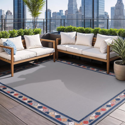 Beverly Rug Outdoor Rug 6x9 Modern Bordered Area Rugs for Indoor and Outdoor Patio Easy to Clean Non Shedding Living Room Porch Garden Washable Outside Carpet (6 x 9 Gray)