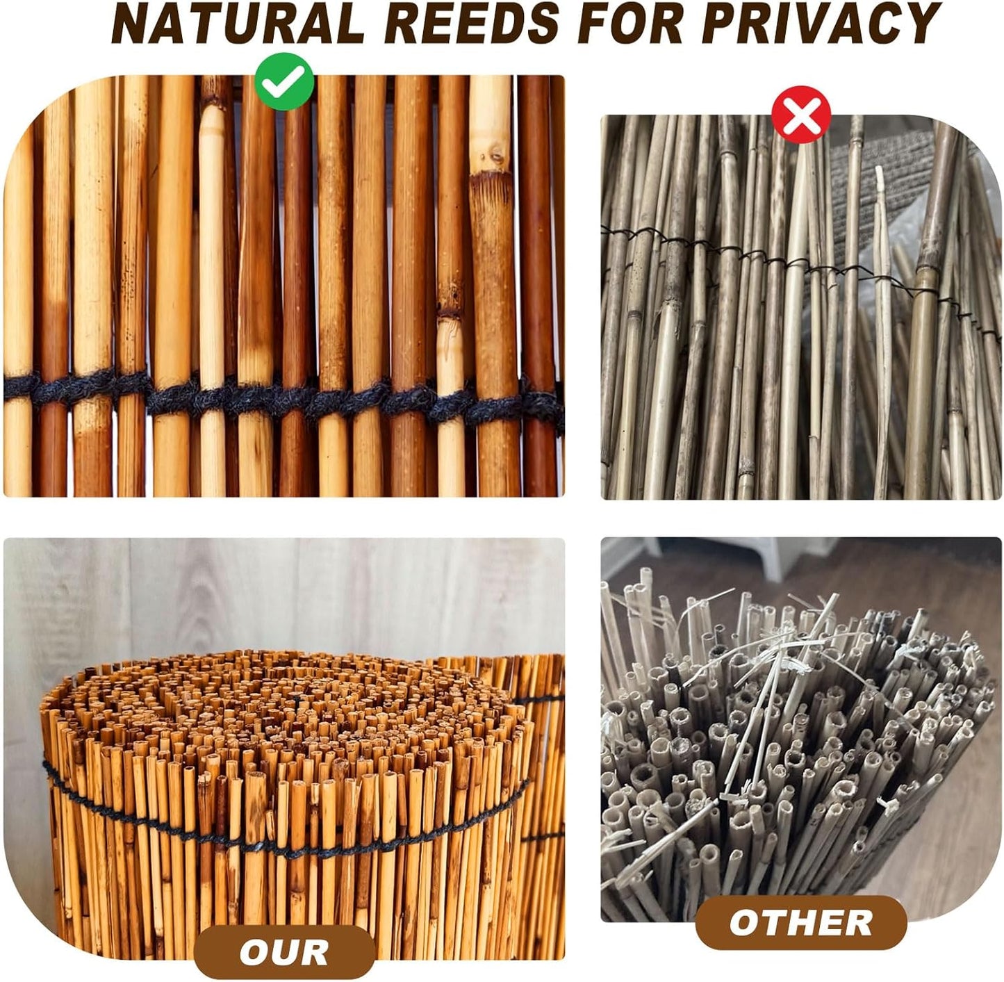Reed Fencing Rolls,Patio Privacy Screen,Decorative Bamboo Fence Rolls for Patio Balcony Garden Backyard Outdoor,4x16FT(2Pcs)