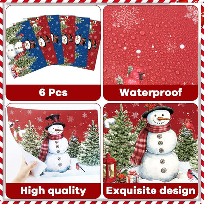 Winter Christmas Placemats Set of 6 Red Blue Snowman Plastic Table Mats Christmas Tree Birds Place Mats Washable Vinyl Seasonal Winter Table Decoration for Indoor Outdoor Party Kitchen Dining