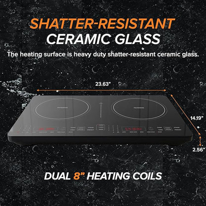 Nuwave Double Pro Cooktop Induction Countertop Burner, Portable, 900/1500/1800W with Dynamic Watt Technology, 50°F to 575°F, 8” Heating Coil, Shatter-Proof Ceramic Glass, Seamless IMD Touch Panel