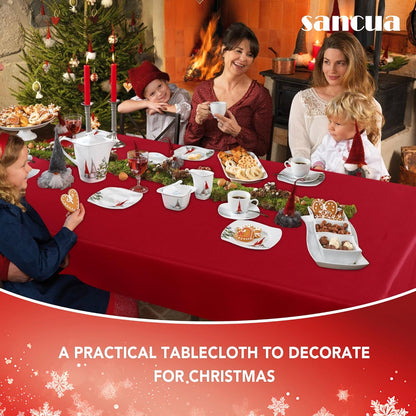 sancua Rectangle Tablecloth - 54 x 120 Inch - Water Resistant Spill Proof Washable Polyester Table Cloth, Decorative Fabric Table Cover for Dining Tables, Buffet Parties, Christmas Red