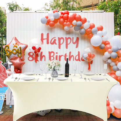 SuperO Waterproof Spandex Table Cover for 8FT Table Universal Fitted Stretch Tablecloth for Party, Banquet, Wedding and Events-Ivory