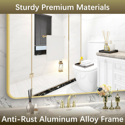 Arched Bathroom Mirror, 24"x36" Gold Arched Mirror for Bathroom, Wall Mounted Mirror, Gold Vanity Wall Mirror w/Metal Frame for Bedroom, Entryway, Living Room, Vertically Hanging