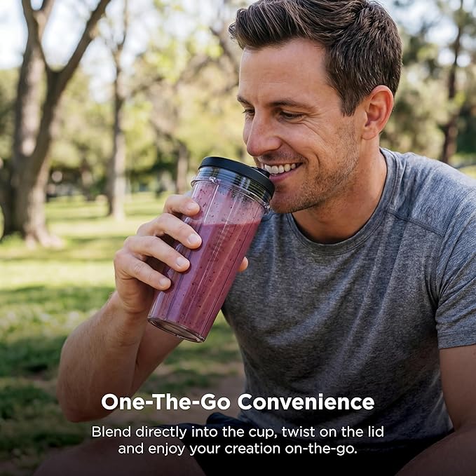 Ninja BN301 Nutri-Blender Plus Compact Personal Blender, 900-Peak-Watt Motor, Frozen Drinks, Smoothies, Sauces & More, (3) 20 oz. To-Go Cups, (2) Spout-Lids (1) Storage-Lid, Dishwasher Safe, Silver
