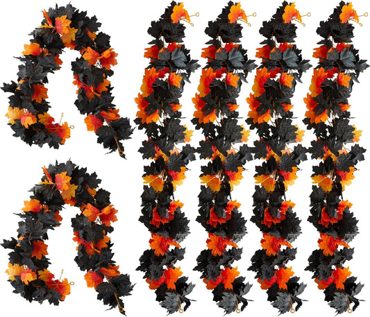 Party Joy 6PCS Premium Artificial Fall Garland - 5.6Ft Autumn Maple Leaf Vines for Thanksgiving & Halloween Decor, Door Hanging, Table Centerpiece, Fireplace Mantel