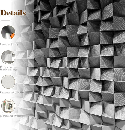 LIUZEYUE - Block Stereoscopic Painting Geometric Modeling Wall Decoration 3D Wooden Artwork Living Room Bedroom Background Wall Office Decoration Black and White Gradient 27.5 x 55.1 inches