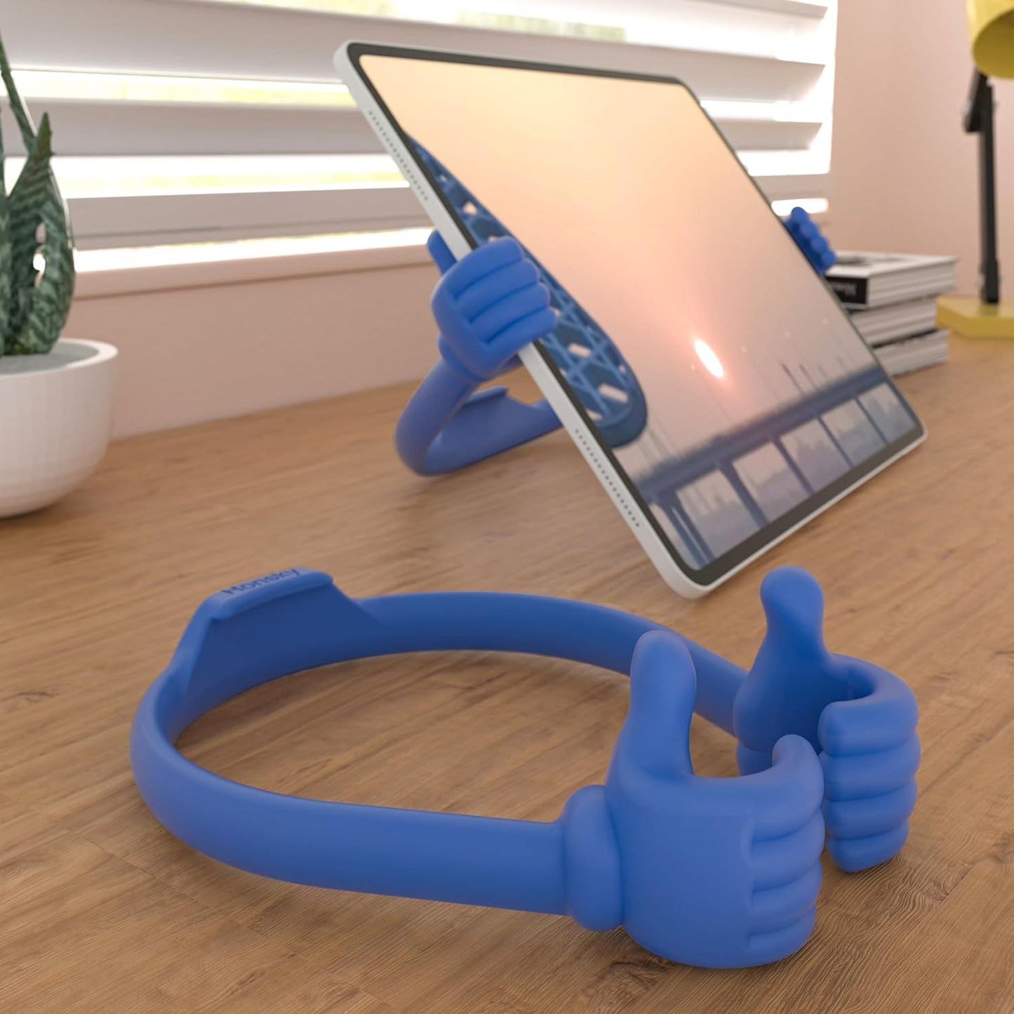 Honsky Thumbs Up Portable Monitor Stand, Universal Tablet Display Holder for Desktop and Desk, Cute Blue