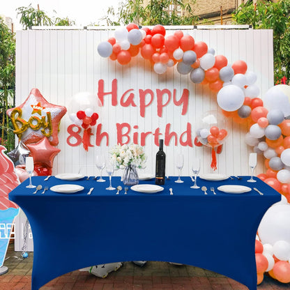 SuperO Waterproof Spandex Table Cover for 8FT Table Universal Fitted Stretch Tablecloth for Party, Banquet, Wedding and Events-Classic Blue