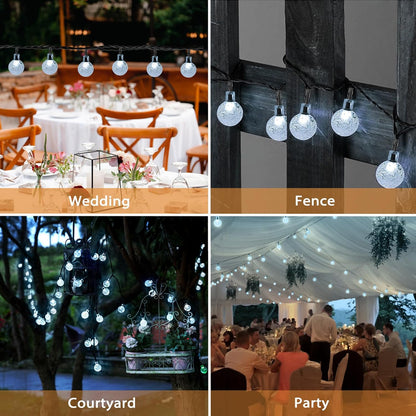 Outdoor Solar String Lights, 2x46FT 66LED 8Modes Crystal Solar Powered Christmas Fairy String Lights Waterproof for Outside Yard Fence Easter Holiday Party Garden Decor 2Pack(Pure White)