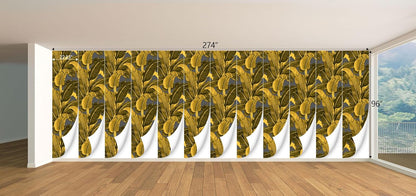 Vintage Gold Banana Leaf Bathroom wallpeper Living Room Bedroom Tropical Plant Wall Mural - 274"x96" (Not Peel and Stick)