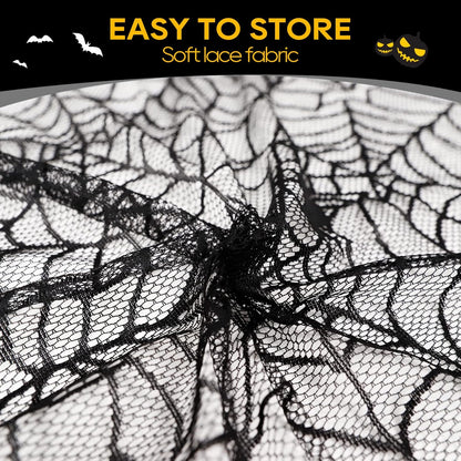 eZAKKA Halloween Table Cloth, Spider Webs Tablecloths Black Tablecloth Lace Fabric Table Cloths Spooky Cover for Rectangle Tables for Parties Gothic Halloween Home Decorations, 60x84 Inch