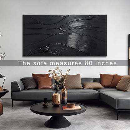 Modern Oil Painting Wall Art For Living Room Black Abstract Canvas Wall Art For Office Huge Artwork For Hotel Size 36 x 72 Inch