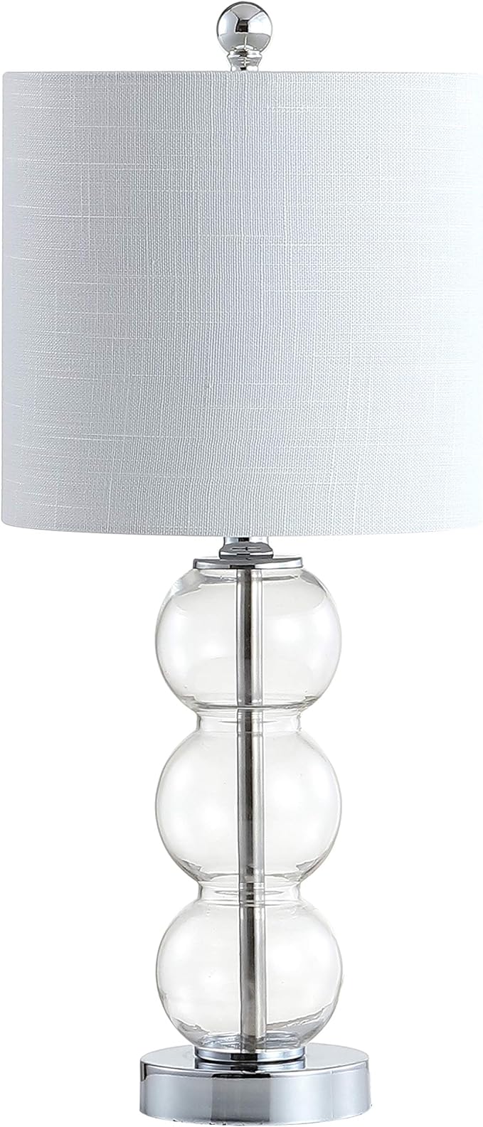 JONATHAN Y 21" Clear/Chrome Glass Table Lamp for Bedroom and Living Room, White Linen Shade, Modern Stacked Sphere Bedside Lamp, LED Bulb Included (JYL1021D)