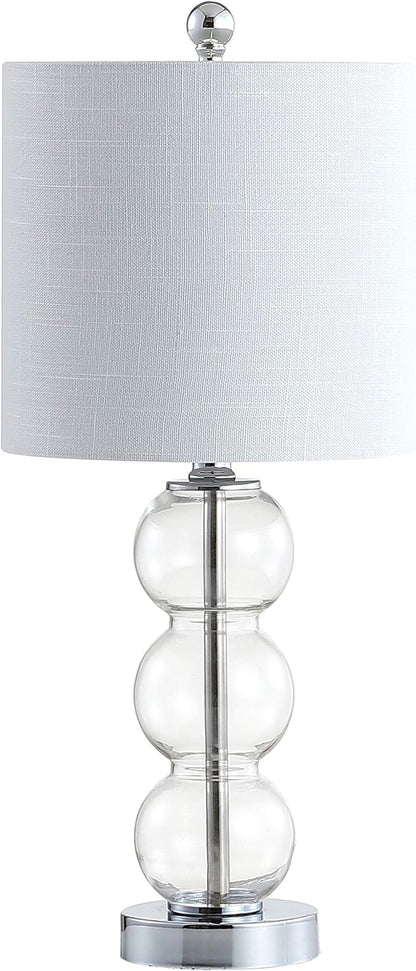 JONATHAN Y 21" Clear/Chrome Glass Table Lamp for Bedroom and Living Room, White Linen Shade, Modern Stacked Sphere Bedside Lamp, LED Bulb Included (JYL1021D)