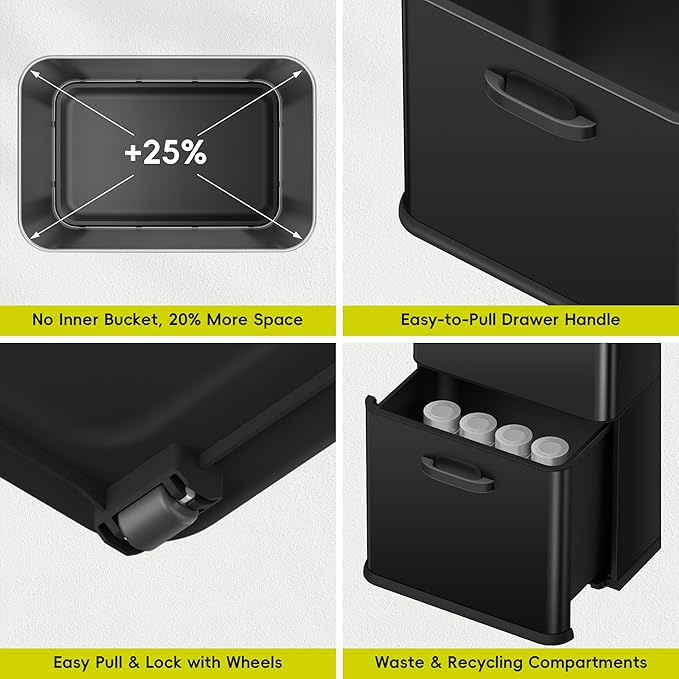 EKO Vintage 50L / 13.2 Gallon Motion Sensor Trash Can, Dual Compartment 32L + 18L Stainless Steel Kitchen Garbage Bin, Touchless Automatic Waste & Recycling Bin with Lid for Home Office, Matte Black