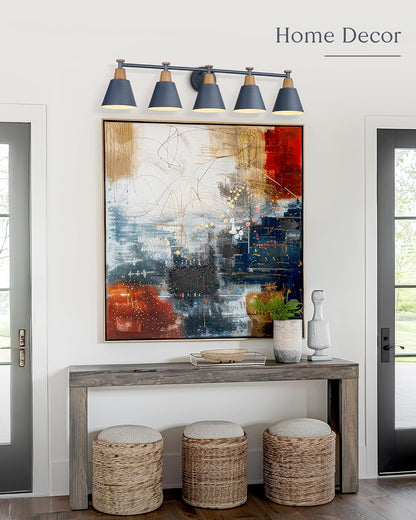 FEMILA 5 Light Bathroom Vanity Light, 37.4" Bathroom Lighting Fixtures Over Mirror, Blue Finish, E26 Base, 4FG59B-5W Blue