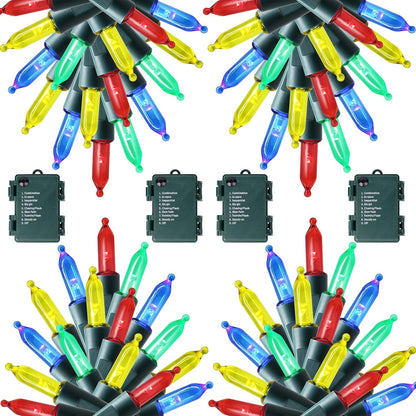 Joliyoou 4 Packs Total 200 LEDs 64ft Multicolored Christmas String Lights, Battery Operated Christmas Mini String Lights with 8 Lighting Modes, Indoor Outdoor LED Xmas Fairy String Lights with Timer