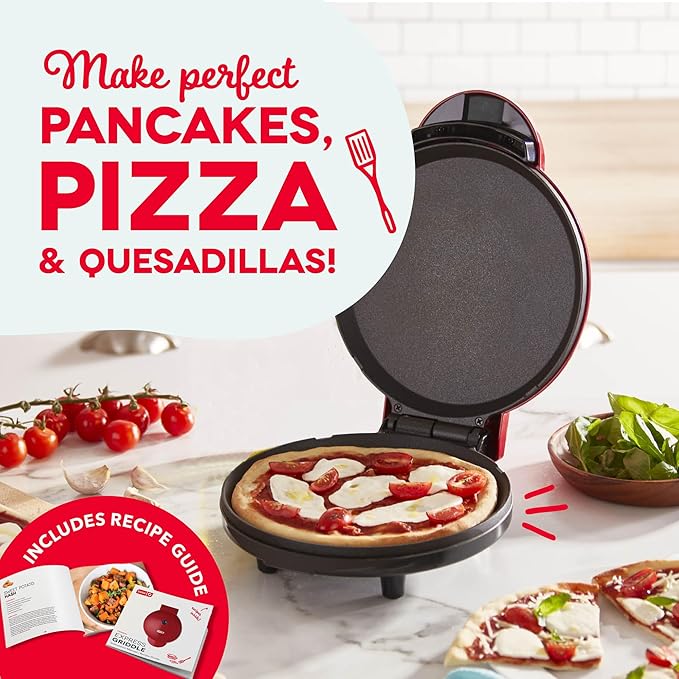 Dash Round Express Electric - Pancake Maker & Eggs Griddle System - Healthy Breakfast Maker - Quick Heat-Up & Easy Cleanup - nonstick surface - Red