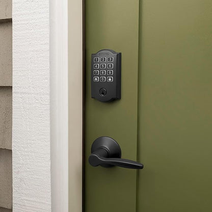 Schlage Arrive WiFi Deadbolt Smart Lock, Keyless Entry Door Lock with Camelot Trim, Matte Black, Compatible with Alexa and Google, BE459WB CAM 622
