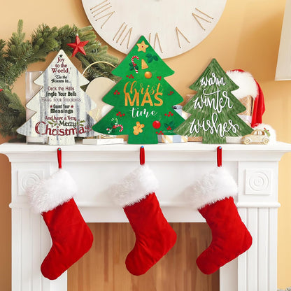 Wooden Christmastree Ornaments for Paint Christmas Decorations Cutouts Unfinished 6Pack, Wood Christmastree for Crafts DIY Blank Cutouts Ornament Winter New Year Decorations 3 Size