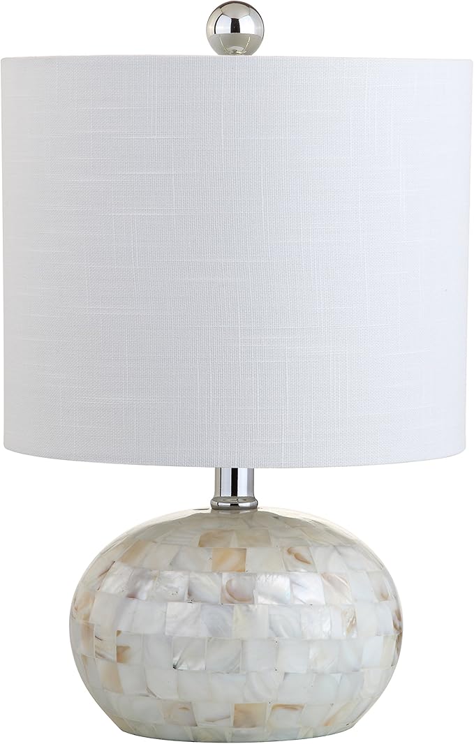 JONATHAN Y 16" Coastal Capiz Shell Mosaic Table Lamp for Bedroom Living Room, White Linen Shade, Transitional Cottage Nightstand Lamp, UL Listed, LED Bulb Included JYL1022A