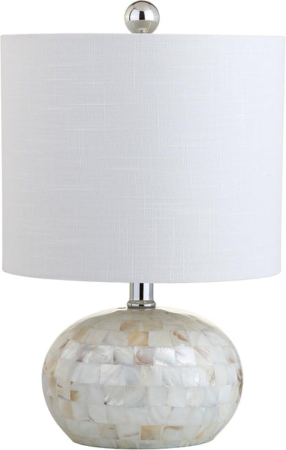 JONATHAN Y 16" Coastal Capiz Shell Mosaic Table Lamp for Bedroom Living Room, White Linen Shade, Transitional Cottage Nightstand Lamp, UL Listed, LED Bulb Included JYL1022A