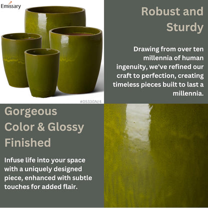 Emissary Home and Garden Bullet 12in., 14in., 15.5in., 21in. H Green Ceramic Round Planters with Drainage Hole (Set of 4)