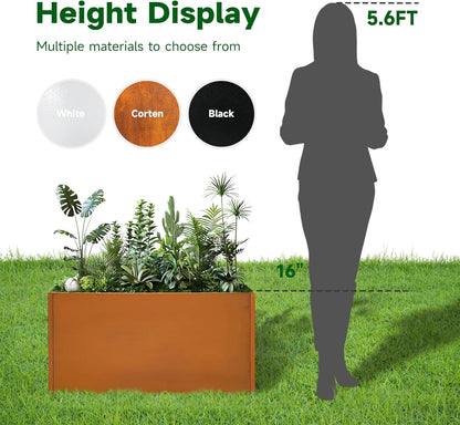 Corten Steel Corner Metal Planter Box Garden Steel Planter Pot for Patio Modern Farmhouse Rustic Design (L36 x W12 x D16, Rusted)