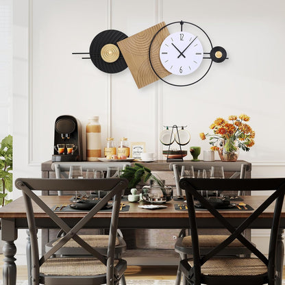 37.7X21Inch Large Modern Wall Clock Geometric Dial-Solid Wood Metal Frame Silent Non Ticking Wall Clocks for Living Room, Bedroom Decoration, Contemporary Home Wall Decor Gift Idea