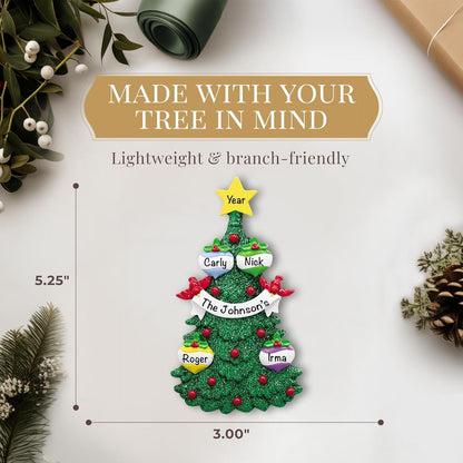 Personalized Family of 4 Ornament 2025 | Free 24h Customization | Christmas Ornaments for Tree | Custom Gift Wrapped Green Glitter Keepsake for Four Persons