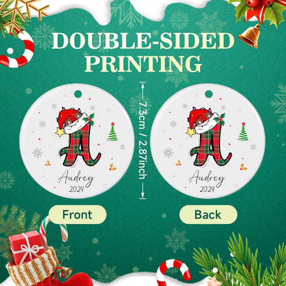 Personalized Christmas Ornaments with Initial Name, Ceramic Custom Monogram Initial A-Z Christmas Ornament 2025 for Kids Family Friends, Customized Letter Name Ornaments for Christmas Tree Decorations