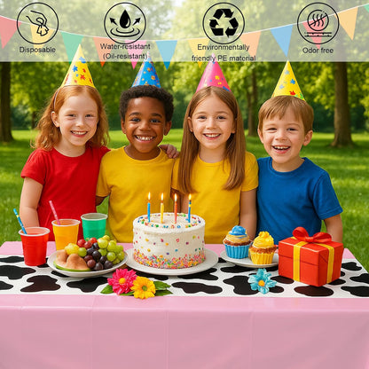 6 Pack 108 x 54 Inch Cow Print Tablecloth Cow Plastic Table Cover Birthday Party Table Cloth Disposable Plastic Farm Animal Party Cover for Disco Cowgirl Decorations Supplies Pink