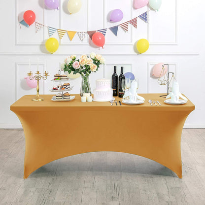 2Pack Spandex Table Cover for 4FT or 6ft or 8ft Table Universal Fitted Stretch Tablecloth for Party, Banquet, Wedding and Events-Gold