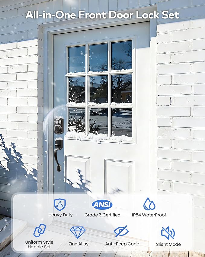 TEEHO TK001H Keyless Entry Door Lock with Handle Set, Electronic Deadbolt Keypad Door Lock with Code, Smart Locks for Front Door, Exterior Door Handle, Auto-Lock, Easy to Install, Oil-Rubbed Bronze