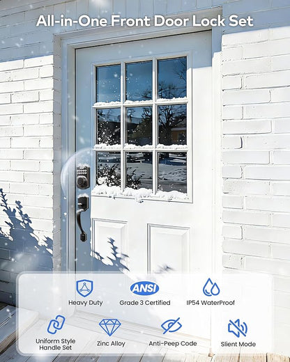 TEEHO TK001H Keyless Entry Door Lock with Handle Set, Electronic Deadbolt Keypad Door Lock with Code, Smart Locks for Front Door, Exterior Door Handle, Auto-Lock, Easy to Install, Oil-Rubbed Bronze