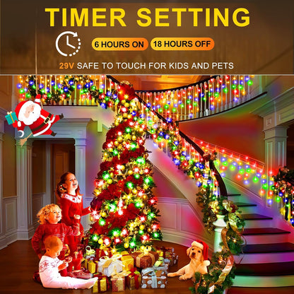 KNONEW 400 LED 43ft Multicolor Outdoor String Lights with 75 Drops, 8 Modes, Connectable, Timer & Memory Function, Water Resistant, Perfect for Christmas, Wedding, Party Decoration