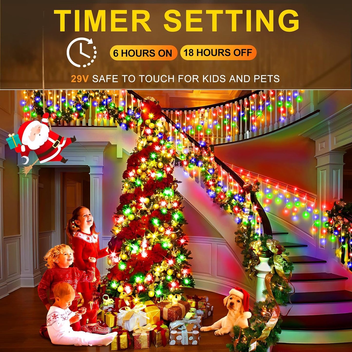 KNONEW 99ft 960 LED Christmas Lights Outdoor Decorations with 180 Drops, 8 Modes Curtain Fairy Light, Clear Wire LED String Light Indoor Decor for Wedding Party Christmas(Multicolor)
