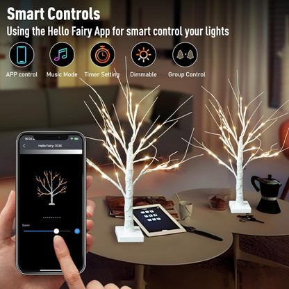 Smart Christmas Decorations Indoor, 2 FT Birch Tree with LED Lights, App Control, 18 Modes, Fairy Light Spirit Tree for Christmas Decor, Warm White Lighted Birch Trees for Home Decor Music Sync 2 Pack