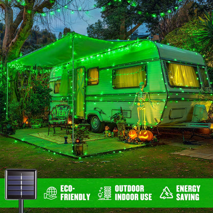 JMEXSUSS 2 Pack Green Solar Lights for Halloween, Each 100 LED 33 FT Green Christmas Lights Outdoor Waterproof, 8 Modes Solar Halloween Light for Outside Christmas Tree Yard Garden Decor