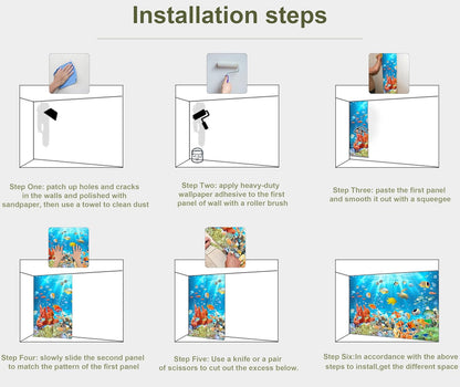Undersea Wallpaper The Underwater World Turtle Goldfish Clown Fish Wall Mural for Bedroom Living Room (Not Peel n' Stick)