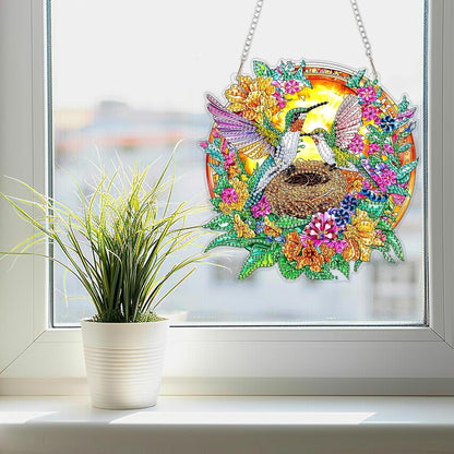 SENQAO Hummingbird Diamond Art Hanging Kit for Adult, Special Shaped Rhinestone, Double Sided DIY Acrylic Diamond Art Painting Window Pendants Home Garden Wall Hanging Kits Hanging Ornament