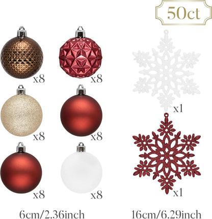 Valery Madelyn Christmas Tree Decorations Ornament Set for Fall Halloween, 50ct 2.36 Inches Red Brown White Shatterproof Christmas Ball Ornaments Hanging Xmas Holiday Party Decor