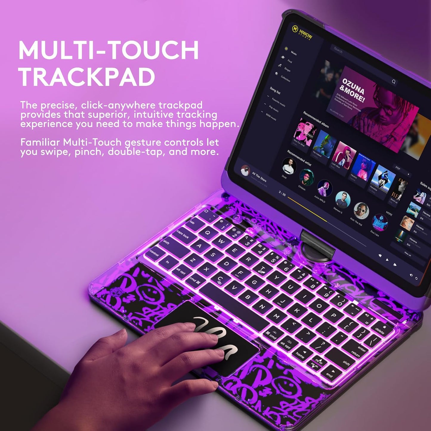 GUSGU Transparent Case with Wireless Keyboard for iPad 10.2-in (7th, 8th, and 9th Gen), 7 Colors Backlight, Trackpad, 360°Rotating Stand, Tech Style